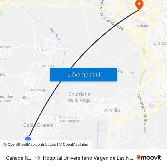 Cañada Real to Hospital Universitario Virgen de Las Nieves map