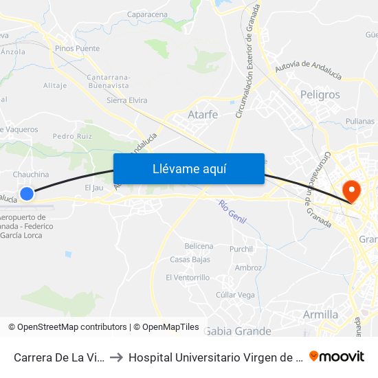 Carrera De La Virgen 1 to Hospital Universitario Virgen de Las Nieves map