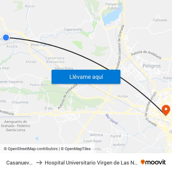 Casanueva 1 to Hospital Universitario Virgen de Las Nieves map