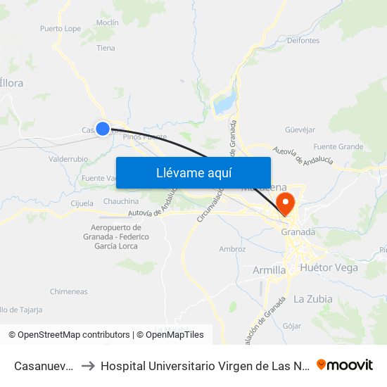 Casanueva 2 to Hospital Universitario Virgen de Las Nieves map
