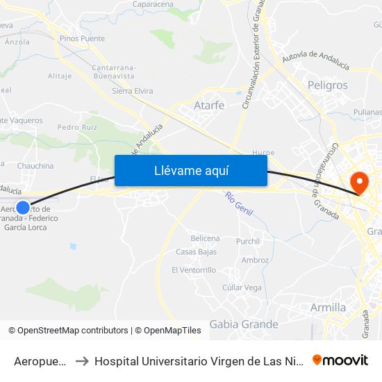 Aeropuerto to Hospital Universitario Virgen de Las Nieves map