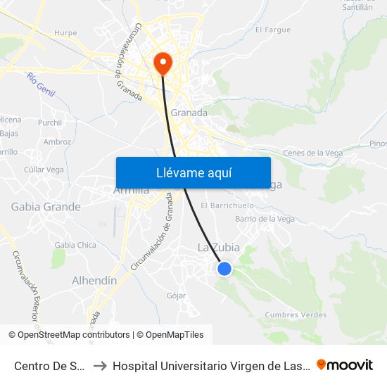 Centro De Salud to Hospital Universitario Virgen de Las Nieves map