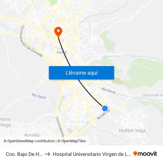 Cno. Bajo De Huétor to Hospital Universitario Virgen de Las Nieves map