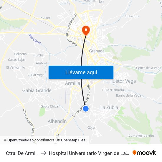 Ctra. De Armilla 2 to Hospital Universitario Virgen de Las Nieves map