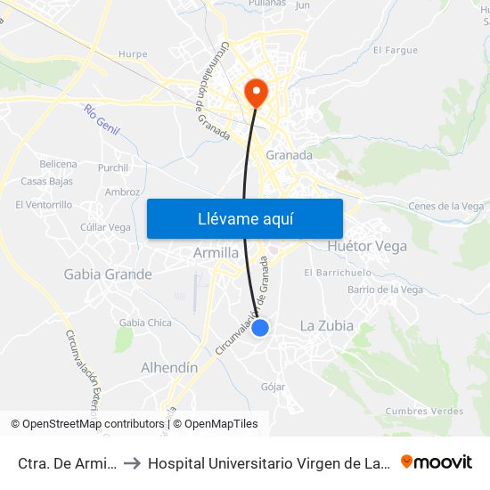 Ctra. De Armilla 1 to Hospital Universitario Virgen de Las Nieves map