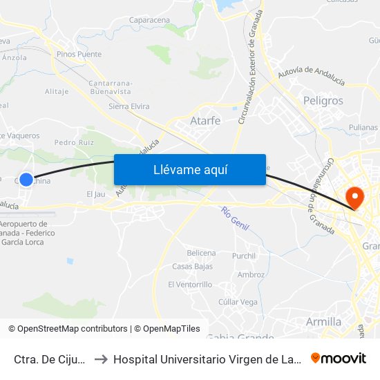 Ctra. De Cijuela 1 to Hospital Universitario Virgen de Las Nieves map
