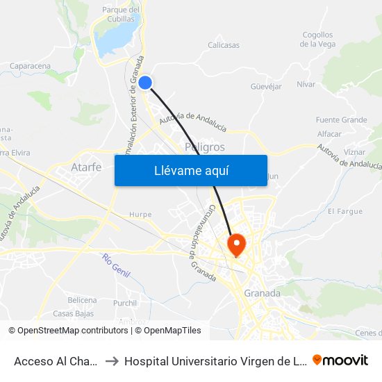 Acceso Al Chaparral to Hospital Universitario Virgen de Las Nieves map