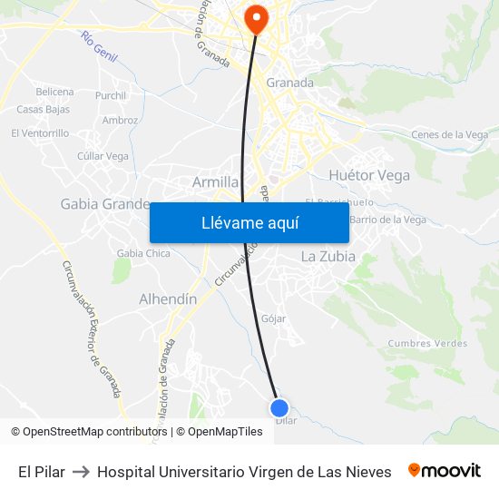 El Pilar to Hospital Universitario Virgen de Las Nieves map