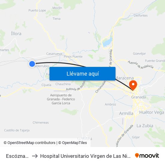 Escóznar 1 to Hospital Universitario Virgen de Las Nieves map