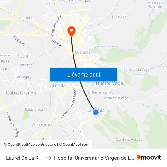 Laurel De La Reina 1 to Hospital Universitario Virgen de Las Nieves map