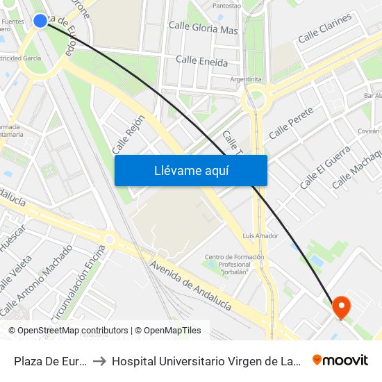 Plaza De Europa to Hospital Universitario Virgen de Las Nieves map