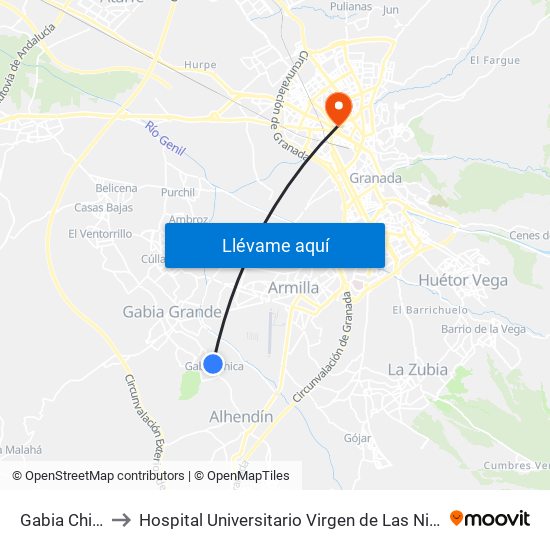 Gabia Chica to Hospital Universitario Virgen de Las Nieves map