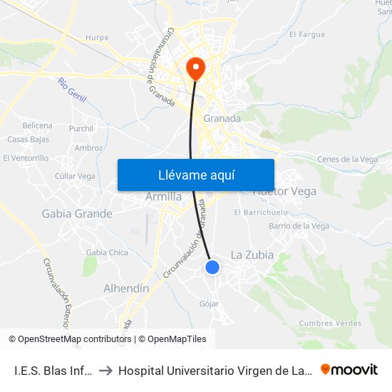 I.E.S. Blas Infante to Hospital Universitario Virgen de Las Nieves map