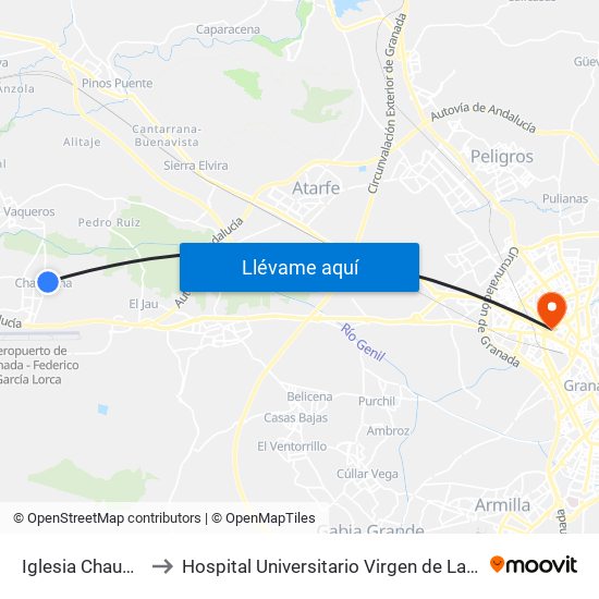 Iglesia Chauchina to Hospital Universitario Virgen de Las Nieves map