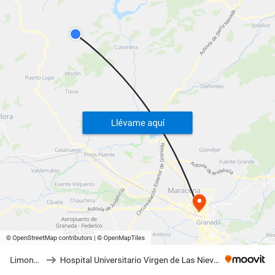 Limones to Hospital Universitario Virgen de Las Nieves map