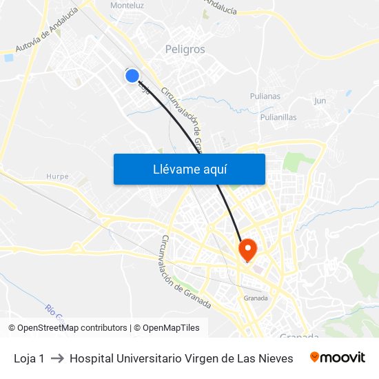 Loja 1 to Hospital Universitario Virgen de Las Nieves map