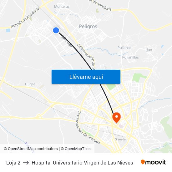 Loja 2 to Hospital Universitario Virgen de Las Nieves map