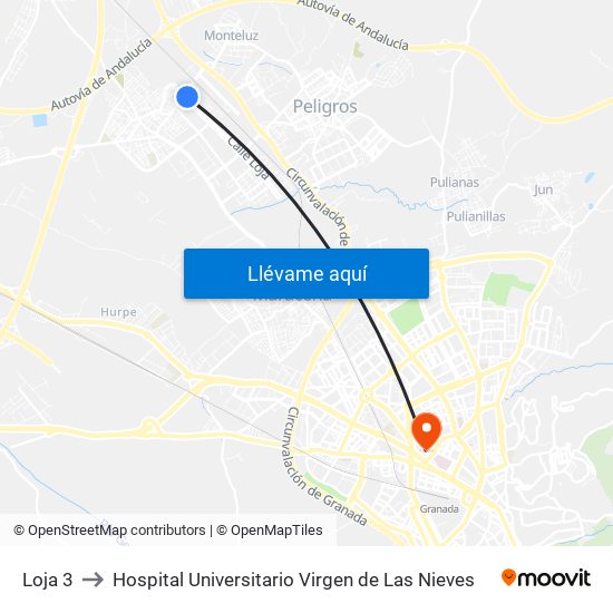 Loja 3 to Hospital Universitario Virgen de Las Nieves map