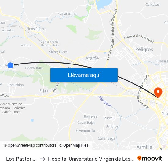 Los Pastoreros to Hospital Universitario Virgen de Las Nieves map