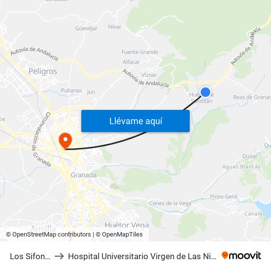 Los Sifones to Hospital Universitario Virgen de Las Nieves map