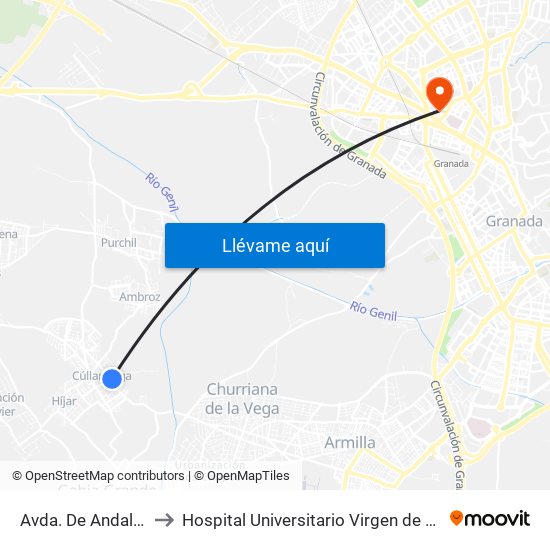 Avda. De Andalucía 2 to Hospital Universitario Virgen de Las Nieves map