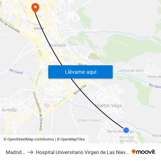 Madrid 2 to Hospital Universitario Virgen de Las Nieves map