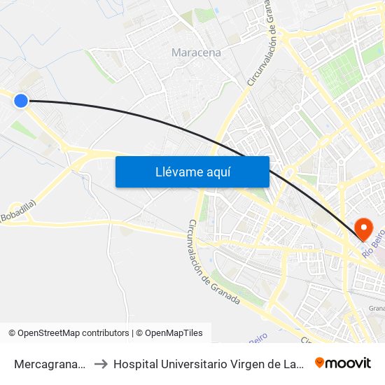 Mercagranada 1 to Hospital Universitario Virgen de Las Nieves map