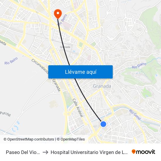 Paseo Del Violón 1 to Hospital Universitario Virgen de Las Nieves map