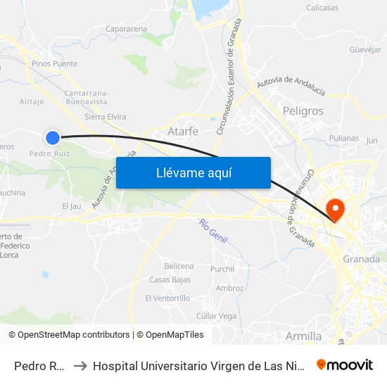 Pedro Ruíz to Hospital Universitario Virgen de Las Nieves map