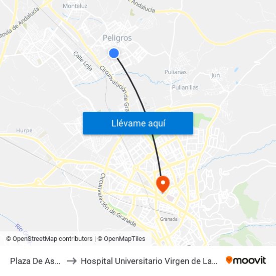 Plaza De Asegra to Hospital Universitario Virgen de Las Nieves map
