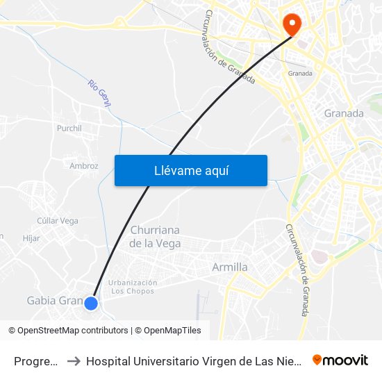 Progreso to Hospital Universitario Virgen de Las Nieves map