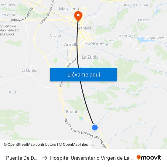 Puente De Dúrcal to Hospital Universitario Virgen de Las Nieves map