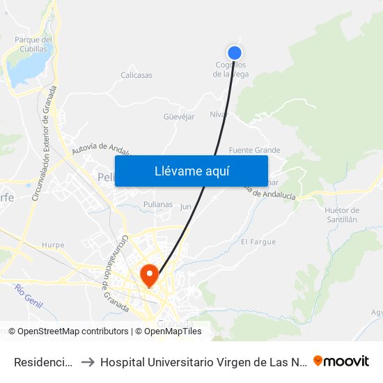 Residencia V to Hospital Universitario Virgen de Las Nieves map