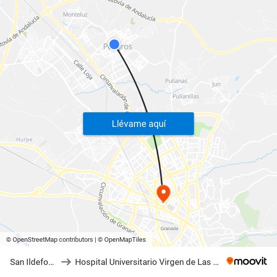 San Ildefonso to Hospital Universitario Virgen de Las Nieves map