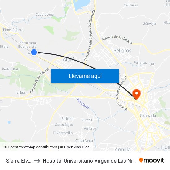 Sierra Elvira to Hospital Universitario Virgen de Las Nieves map
