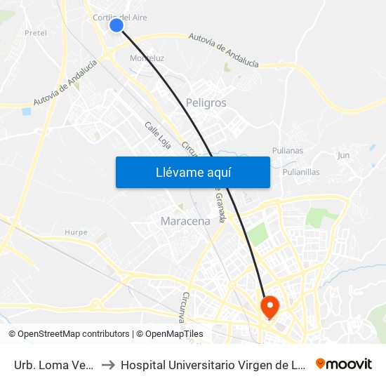 Urb. Loma Verde 3 to Hospital Universitario Virgen de Las Nieves map