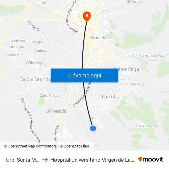 Urb. Santa Marta to Hospital Universitario Virgen de Las Nieves map