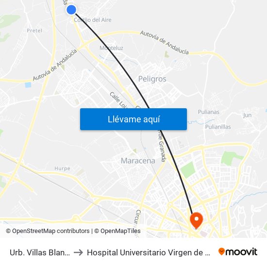 Urb. Villas Blancas 1 to Hospital Universitario Virgen de Las Nieves map