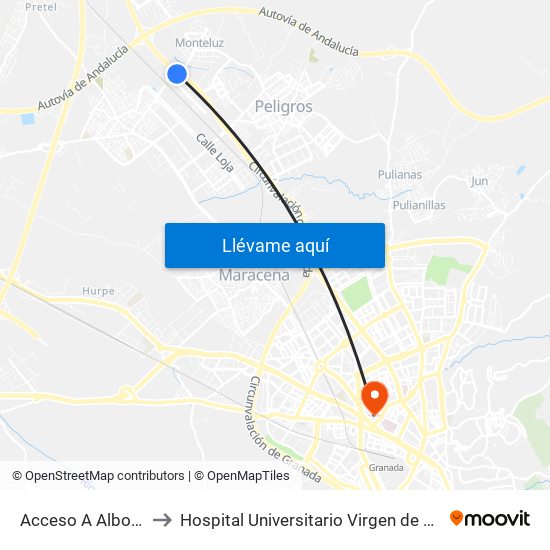 Acceso A Albolote V to Hospital Universitario Virgen de Las Nieves map