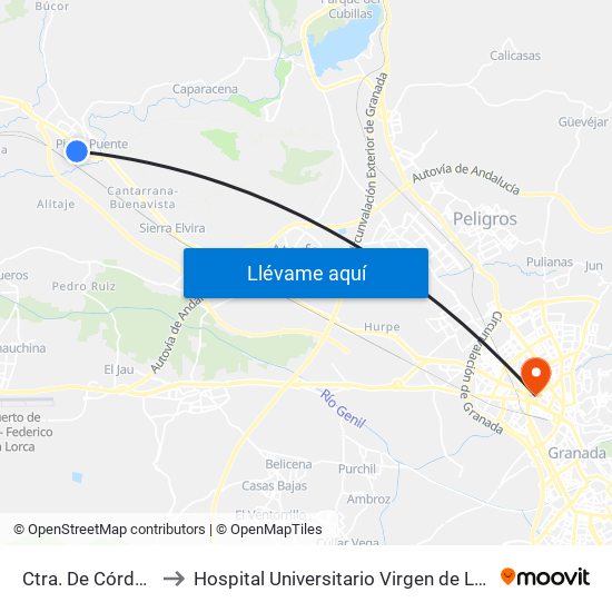 Ctra. De Córdoba 1 to Hospital Universitario Virgen de Las Nieves map