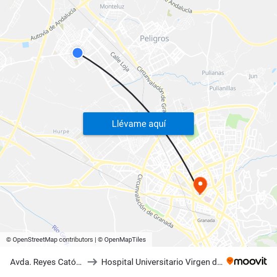 Avda. Reyes Católicos 1 V to Hospital Universitario Virgen de Las Nieves map