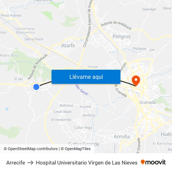 Arrecife to Hospital Universitario Virgen de Las Nieves map