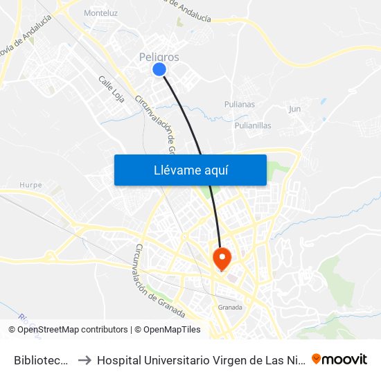 Biblioteca V to Hospital Universitario Virgen de Las Nieves map
