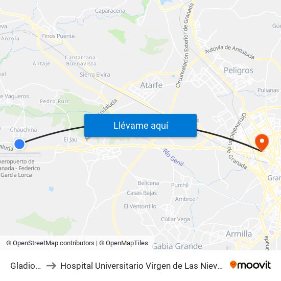 Gladiolo to Hospital Universitario Virgen de Las Nieves map