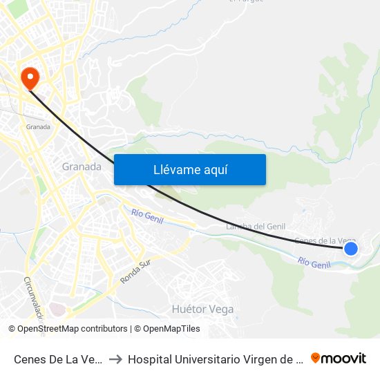 Cenes De La Vega 1 V to Hospital Universitario Virgen de Las Nieves map