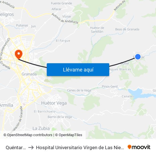 Quéntar 2 to Hospital Universitario Virgen de Las Nieves map