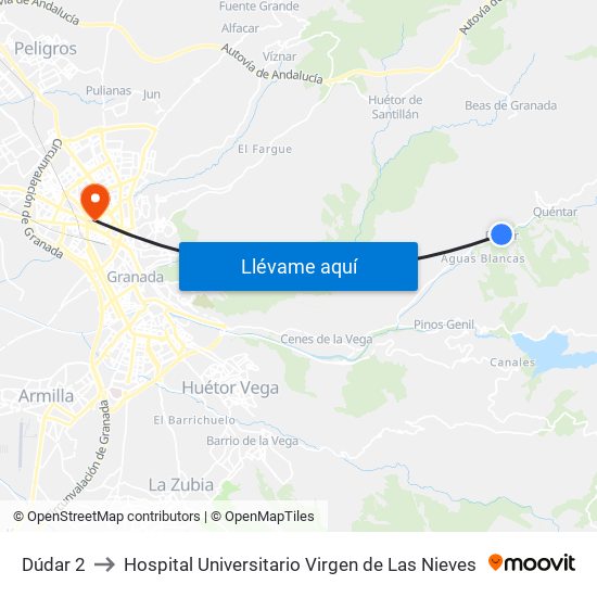 Dúdar 2 to Hospital Universitario Virgen de Las Nieves map