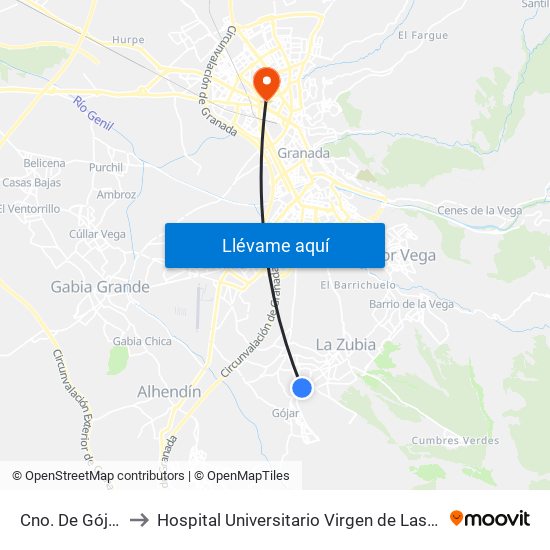 Cno. De Gójar 3 to Hospital Universitario Virgen de Las Nieves map