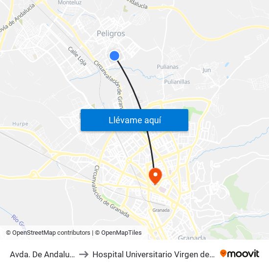 Avda. De Andalucía 2 V to Hospital Universitario Virgen de Las Nieves map