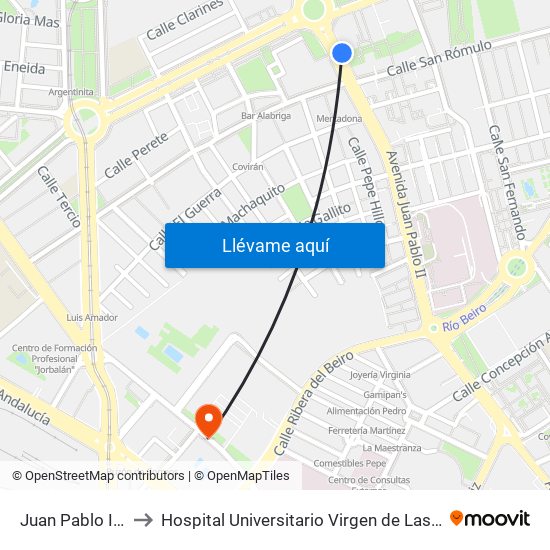 Juan Pablo II 72 to Hospital Universitario Virgen de Las Nieves map